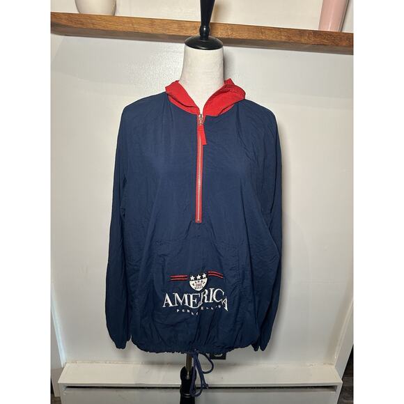 RARE Vintage Perry Ellis Navy America Pull Over Half Zip Windbreaker Jacket Larg - Picture 1 of 9